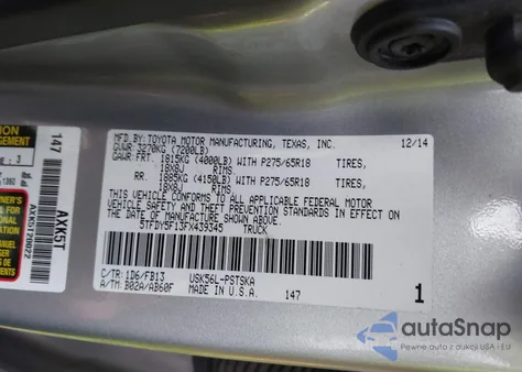 2015 Toyota Tundra Sr5 5.7L V8 z USA, uszkodzony, nr VIN 5TFDY5F13FX439345